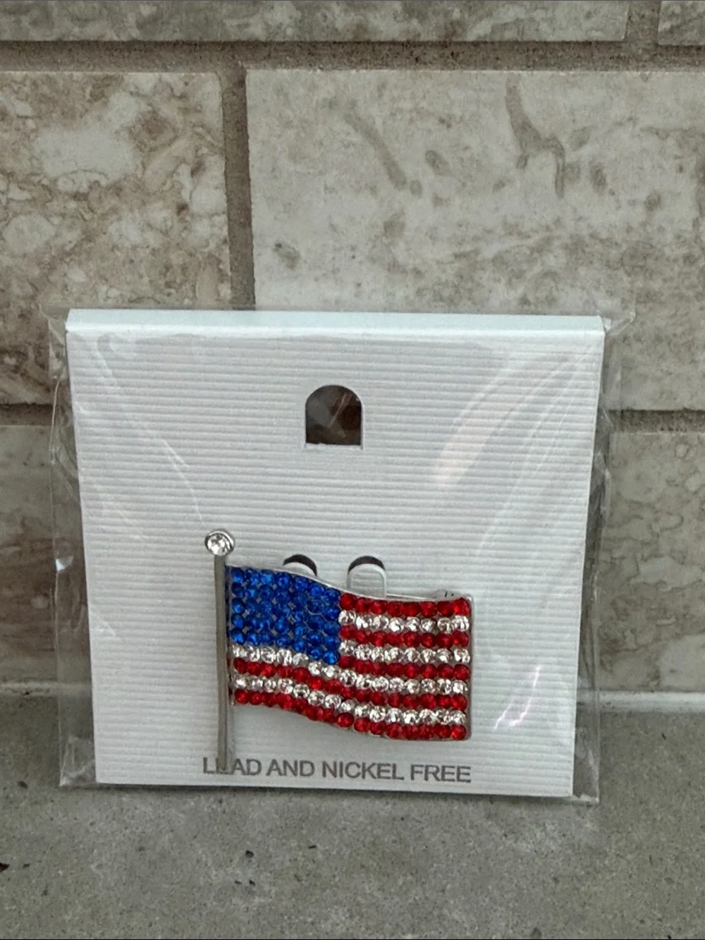 NWT  Rhinestone American Flag Phone Charm - Red, White & Blue